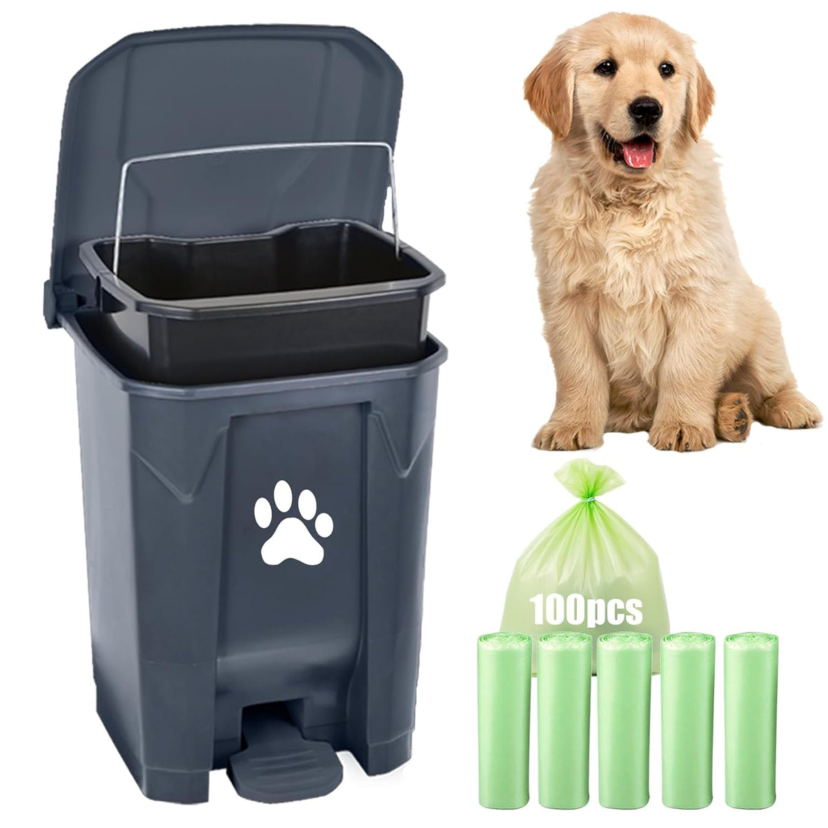 Dog Poop Trash Can for Outdoors, Dog Waste Trash Can for Yard Garden Home with Lid Removable Inner