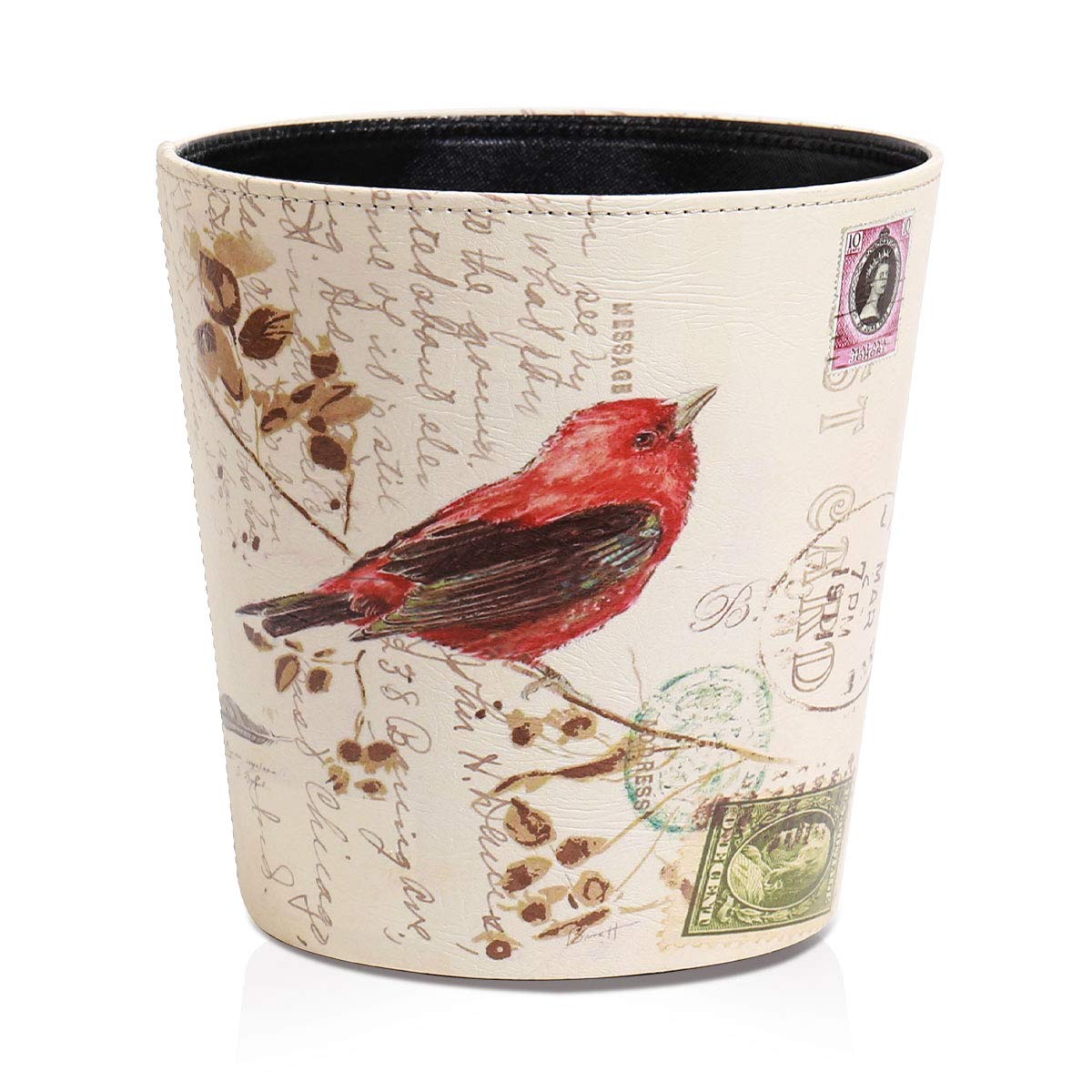 PU Leather Small Trash Can Wastebasket, Round Garbage Container Basket for Bathrooms, Laundry Room