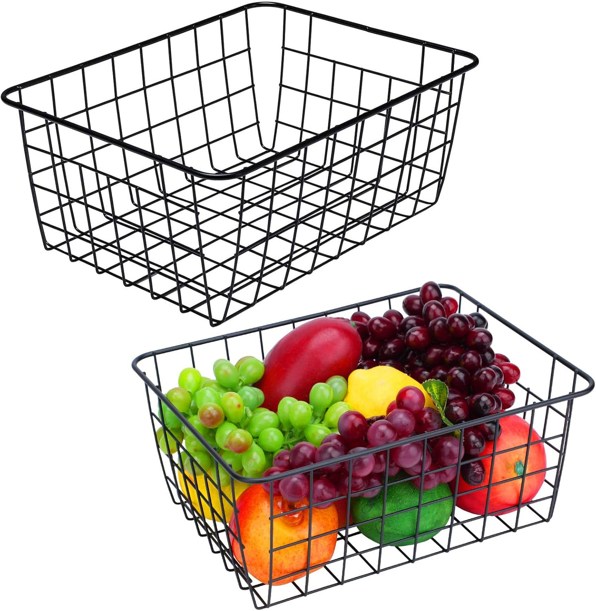 Kitchen Wire Baskets Farmhouse Decor Metal Food Storage Organizer, Household Refrigerator Bin with