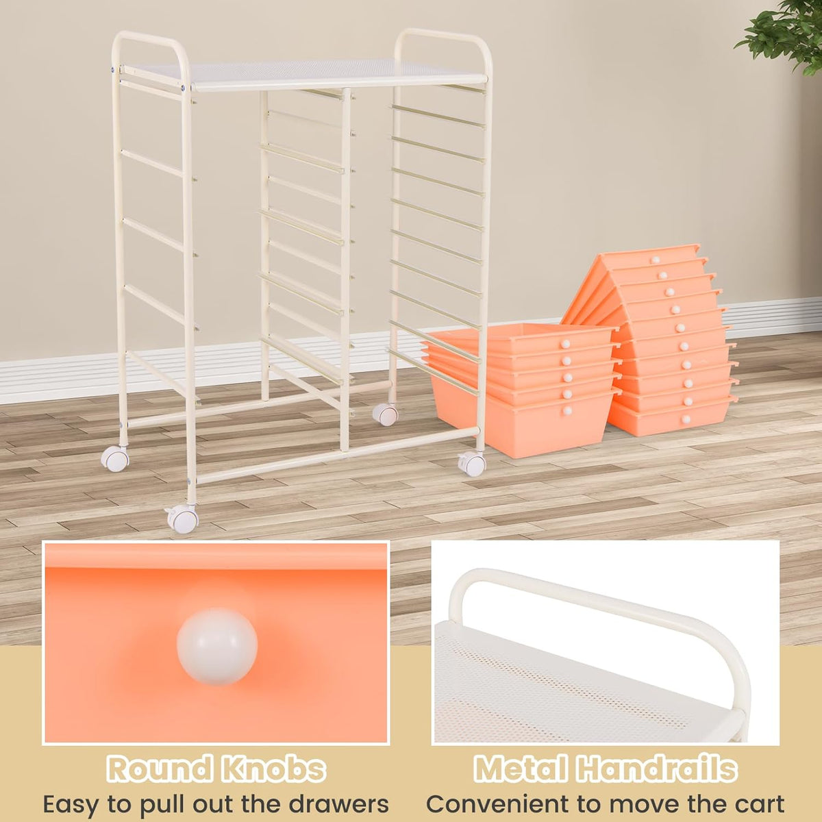GOFLAME 15-Drawer Rolling Storage Cart, Multipurpose Movable Organizer Cart, Utility Cart for Home