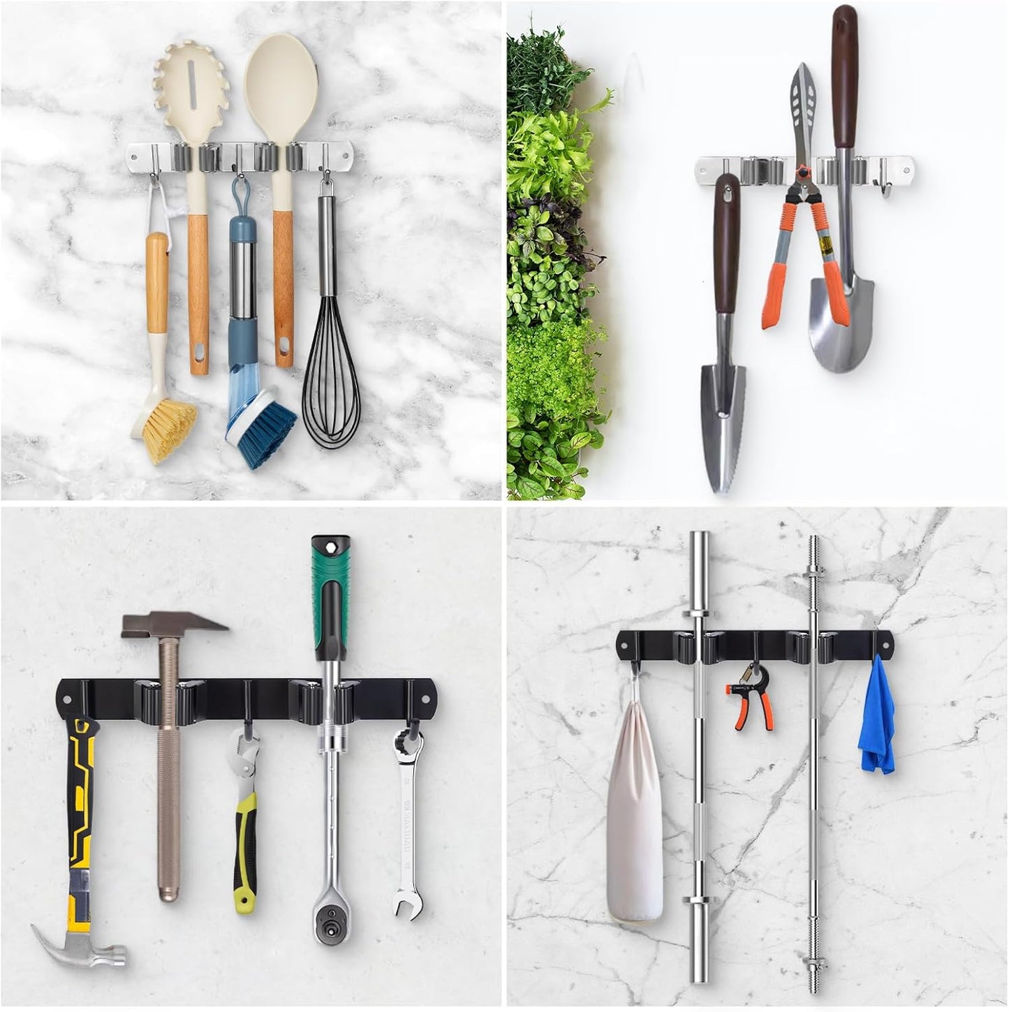 voze 2 Racks and 3 Hooks Mop and Broom Holder Wall Mount, Self Adhesive Heavy Duty Broom Organizer