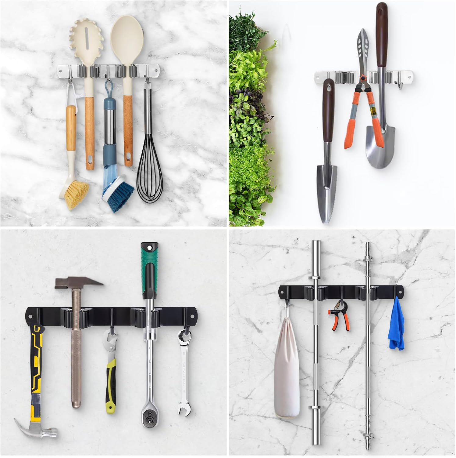 voze 2 Racks and 3 Hooks Mop and Broom Holder Wall Mount, Self Adhesive Heavy Duty Broom Organizer