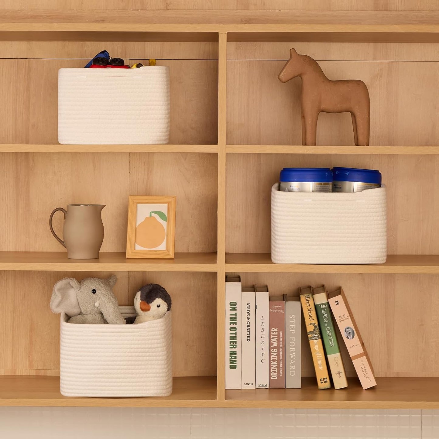 Small Organizing Baskets for Cubes Shelf, 9.7x9.7x7.1 Inch Rope Woven Storage Bins for Nursery