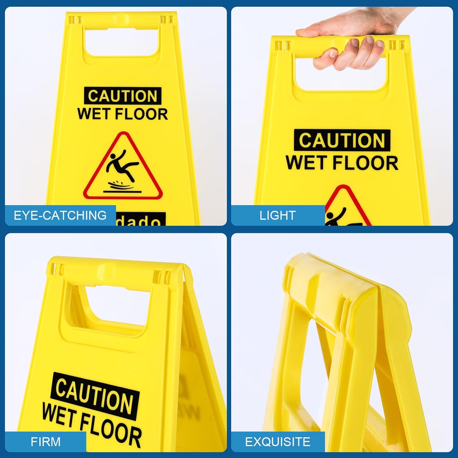 6-Pack Caution Wet Floor Sign,17.5" Height,Bright Yellow Double-Sided Folding A-Shaped Frame