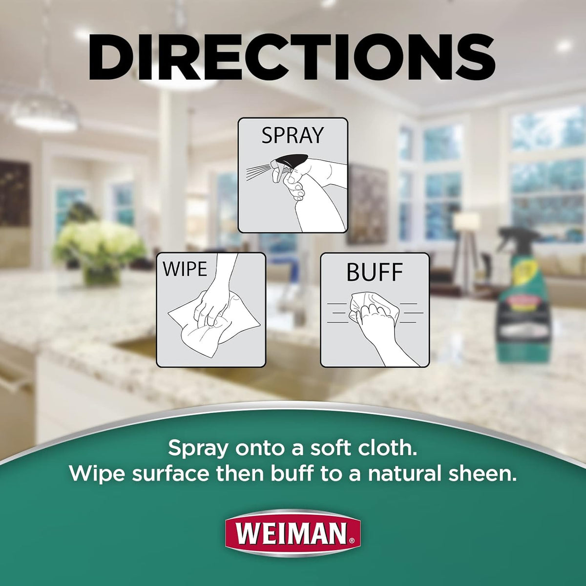 Weiman Disinfecting Granite Daily Clean & Shine Refill, 64 Oz - Safely Clean Disinfect and Shine