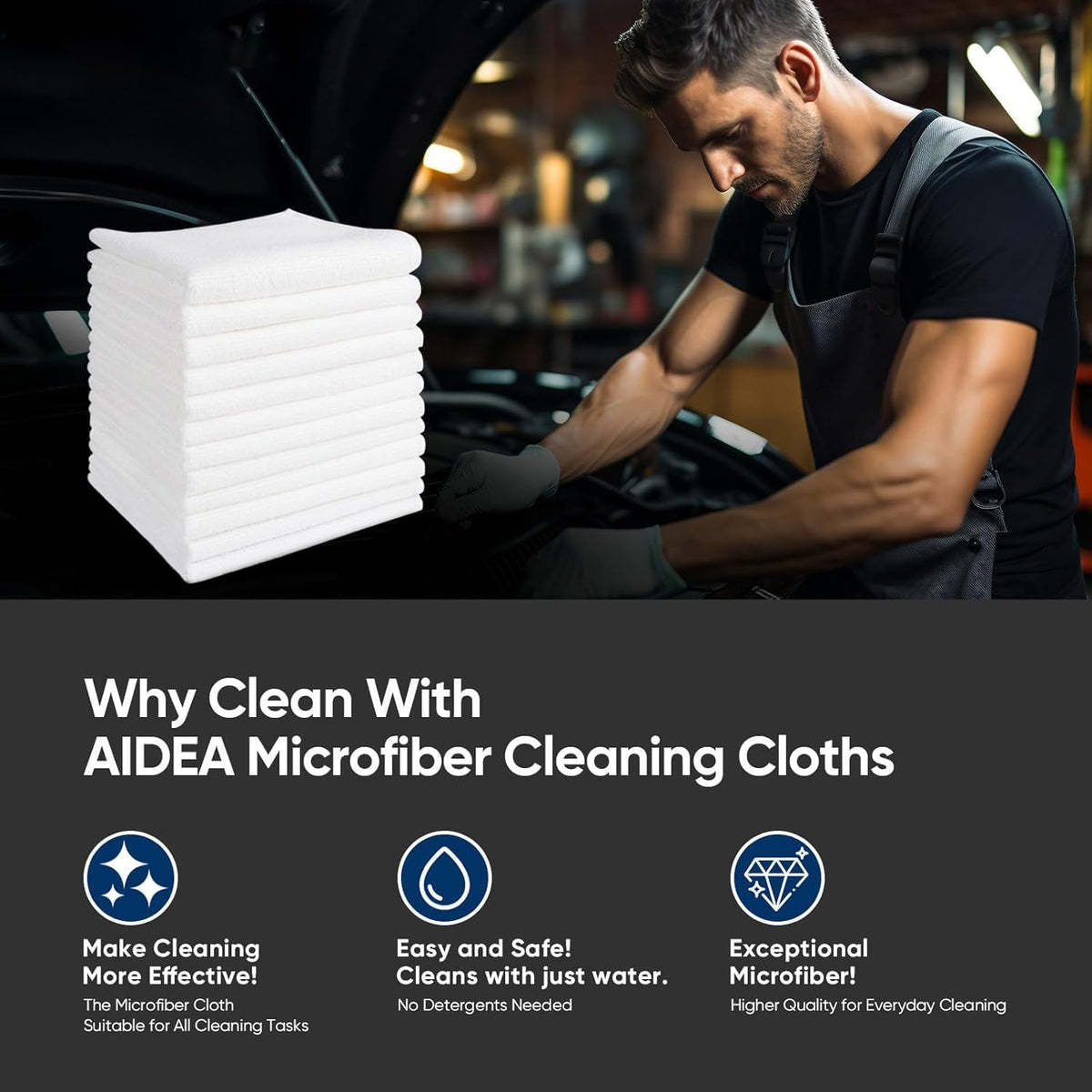 AIDEA Microfiber Cleaning Cloth White-100PK, Absorbent Cleaning Rags, Commercial Shop Rags