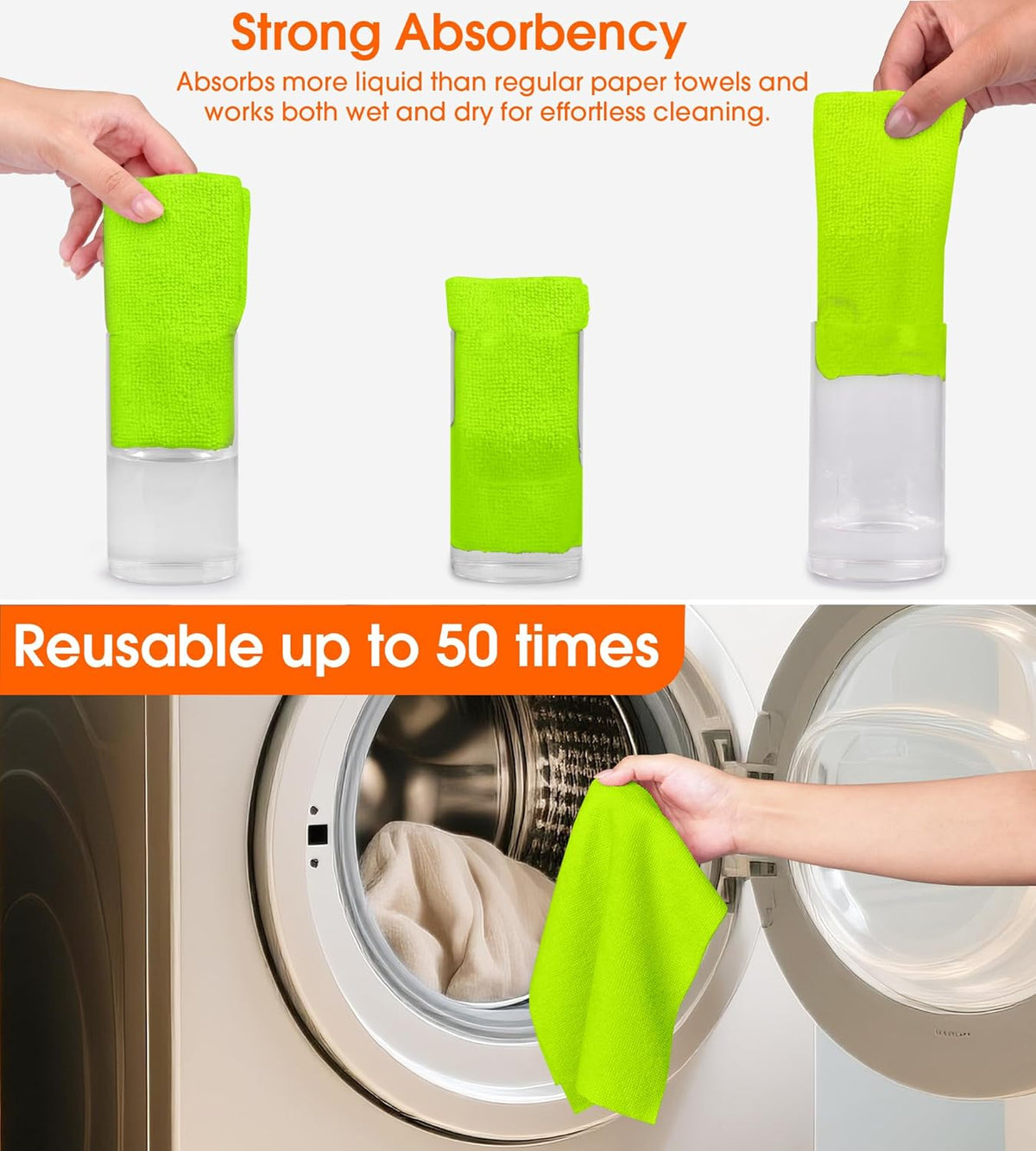Roll of Microfiber Cleaning Cloth –100 Pack, Tear Away Microfiber Towels, Reusable, Washable