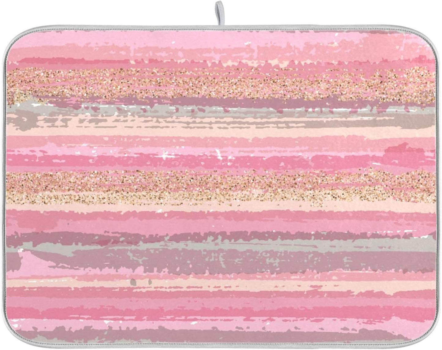 Pink Gold Stripe Dish Drying Mat for Kitchen Countertop 18x24 Rectangle Large Drying Mat Reusable