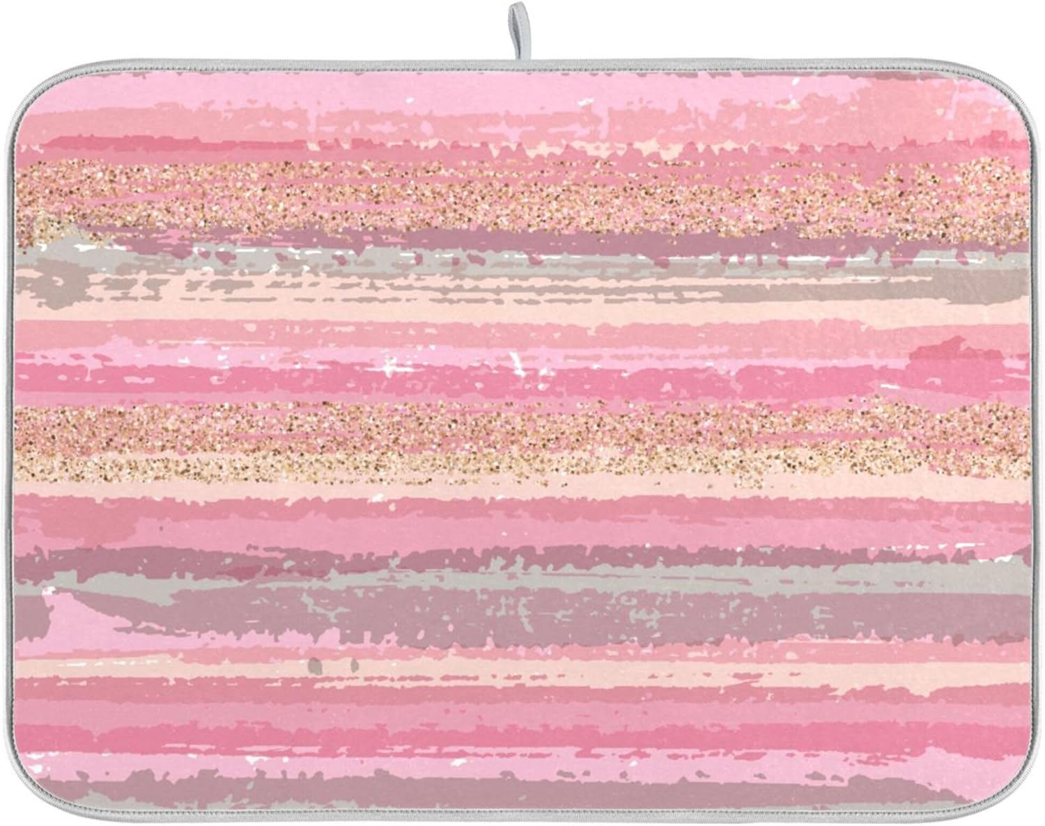 Pink Gold Stripe Dish Drying Mat for Kitchen Countertop 18x24 Rectangle Large Drying Mat Reusable