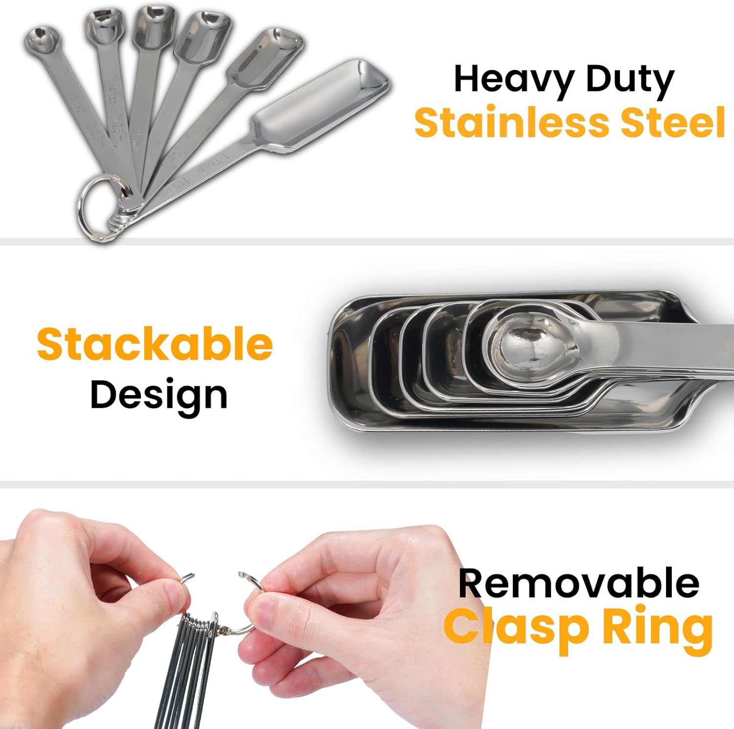 Stainless Steel Measuring Spoons Set of 11, Includes 6 Rectangular Measuring Spoons and 5 Tiny