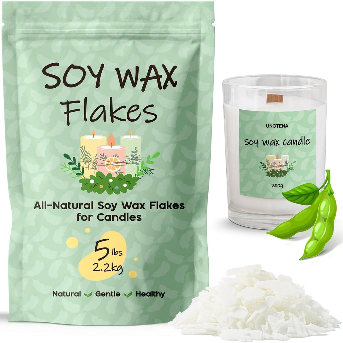 UNOTENA Soy Wax Flakes for Candle Making, Natural Candle Wax, Farm-Sourced, No Additives, Safe and