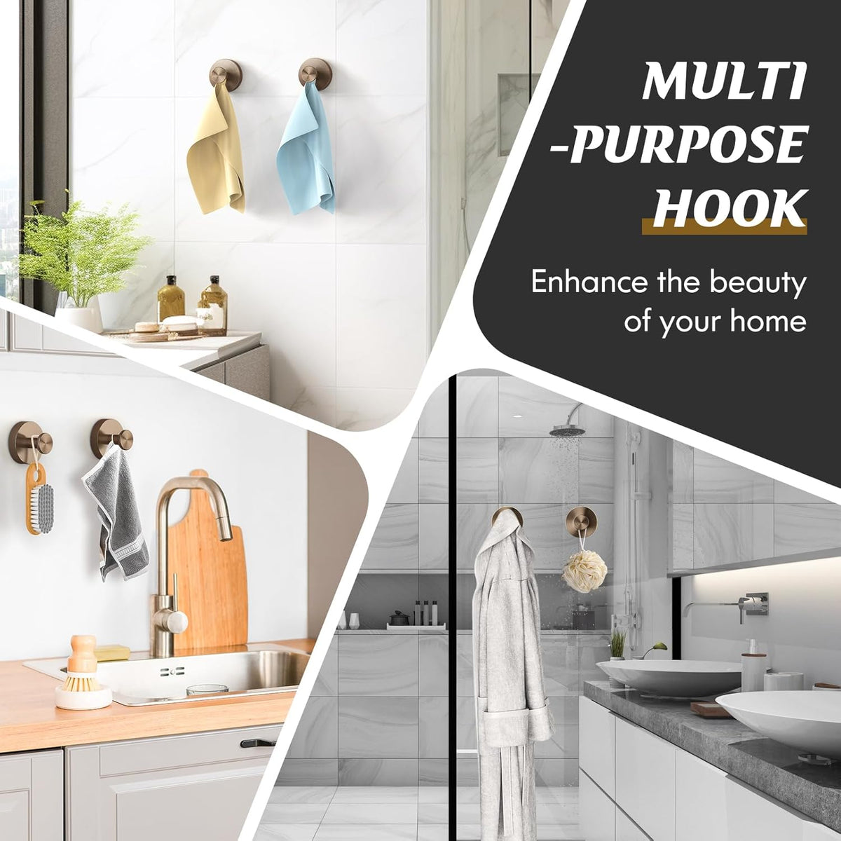 Suction Cup Hooks for Shower,2Pcs Shower Towel Suction Hooks,No Drill Towel Hooks for Bathroom