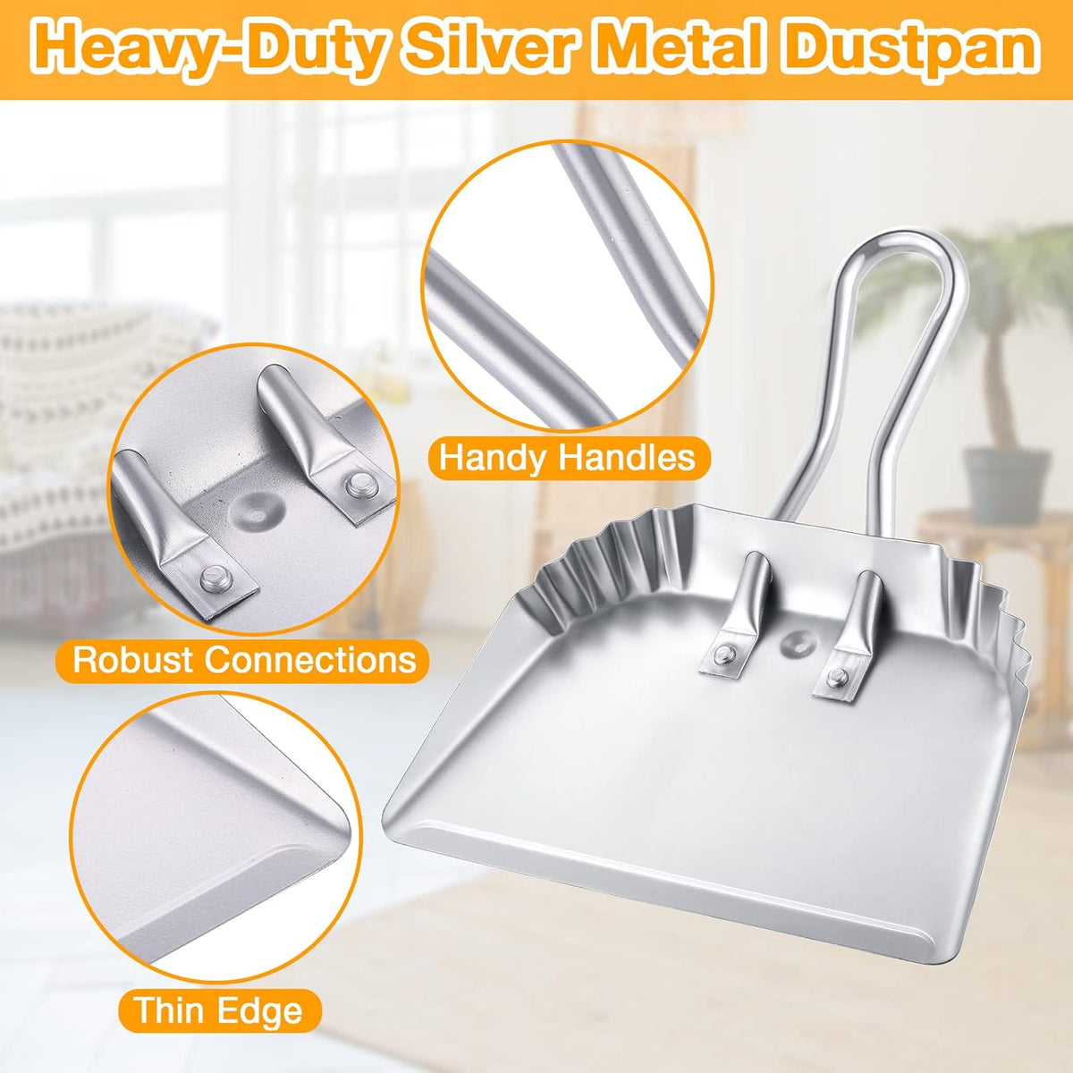 Mumufy 4 Pack 12 inch Heavy Duty Metal Dustpan Large Wide Dust Pans for Household Handheld Wide