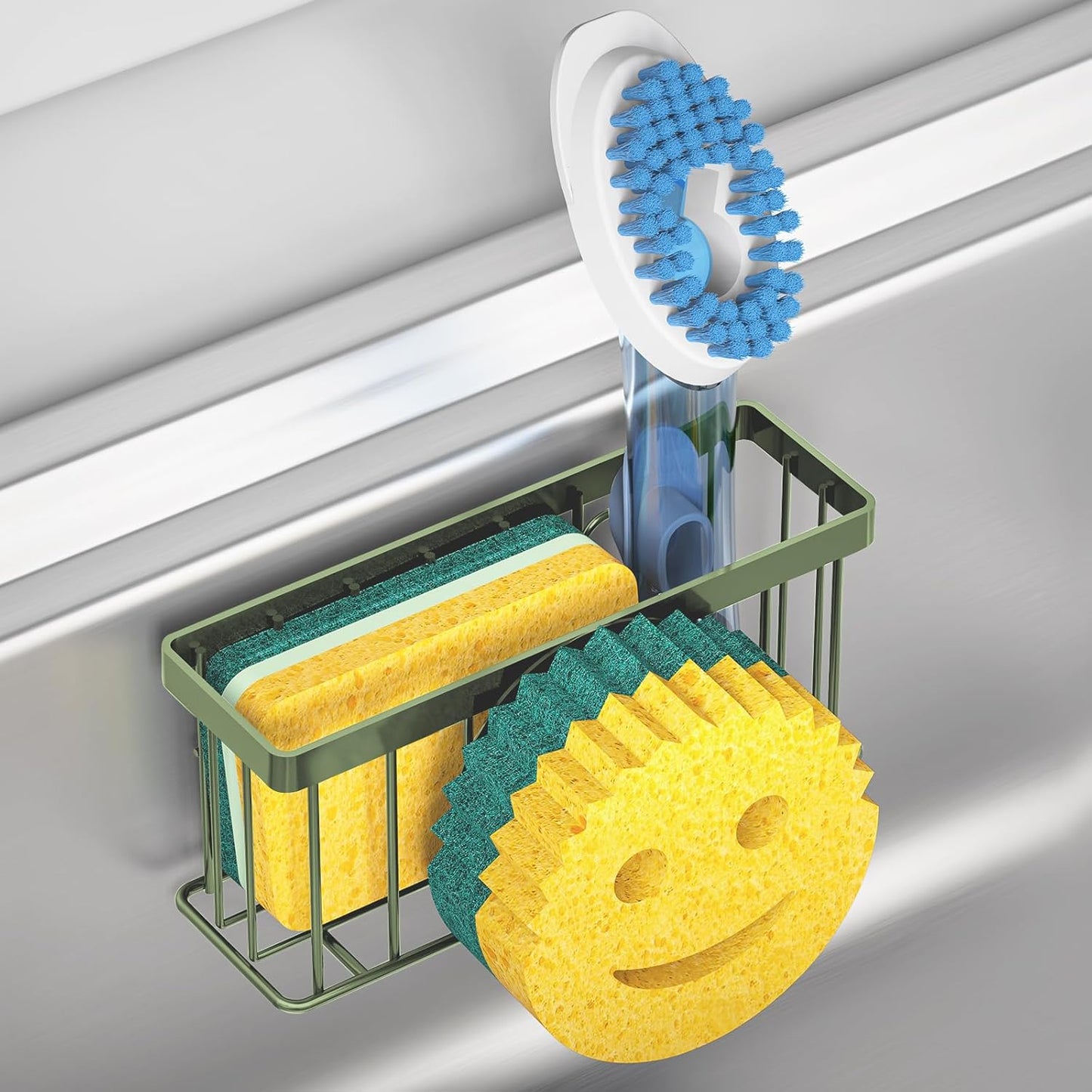 Sponge Holder Smiley Face,Sink Caddy,Sink Organizer with 2 Suction Cups/1 Adhesive Strips,Designed