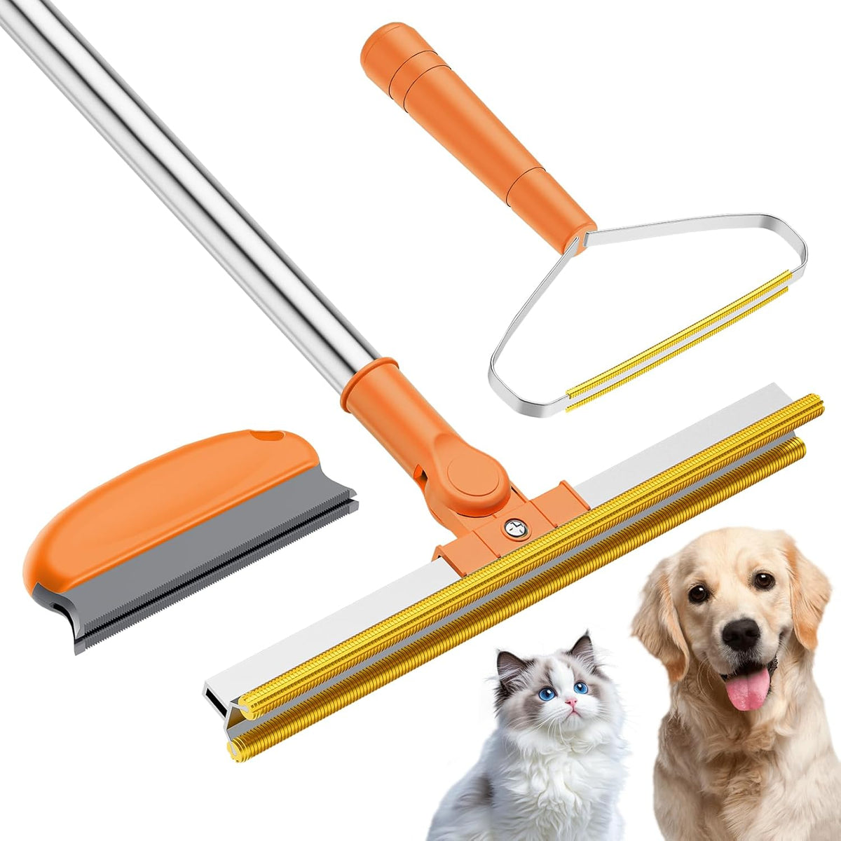 3 in 1 Carpet Rake for Pet Hair Removal, Tool Set of 3, 55” Long Handle Carpet Pet Hair Removal