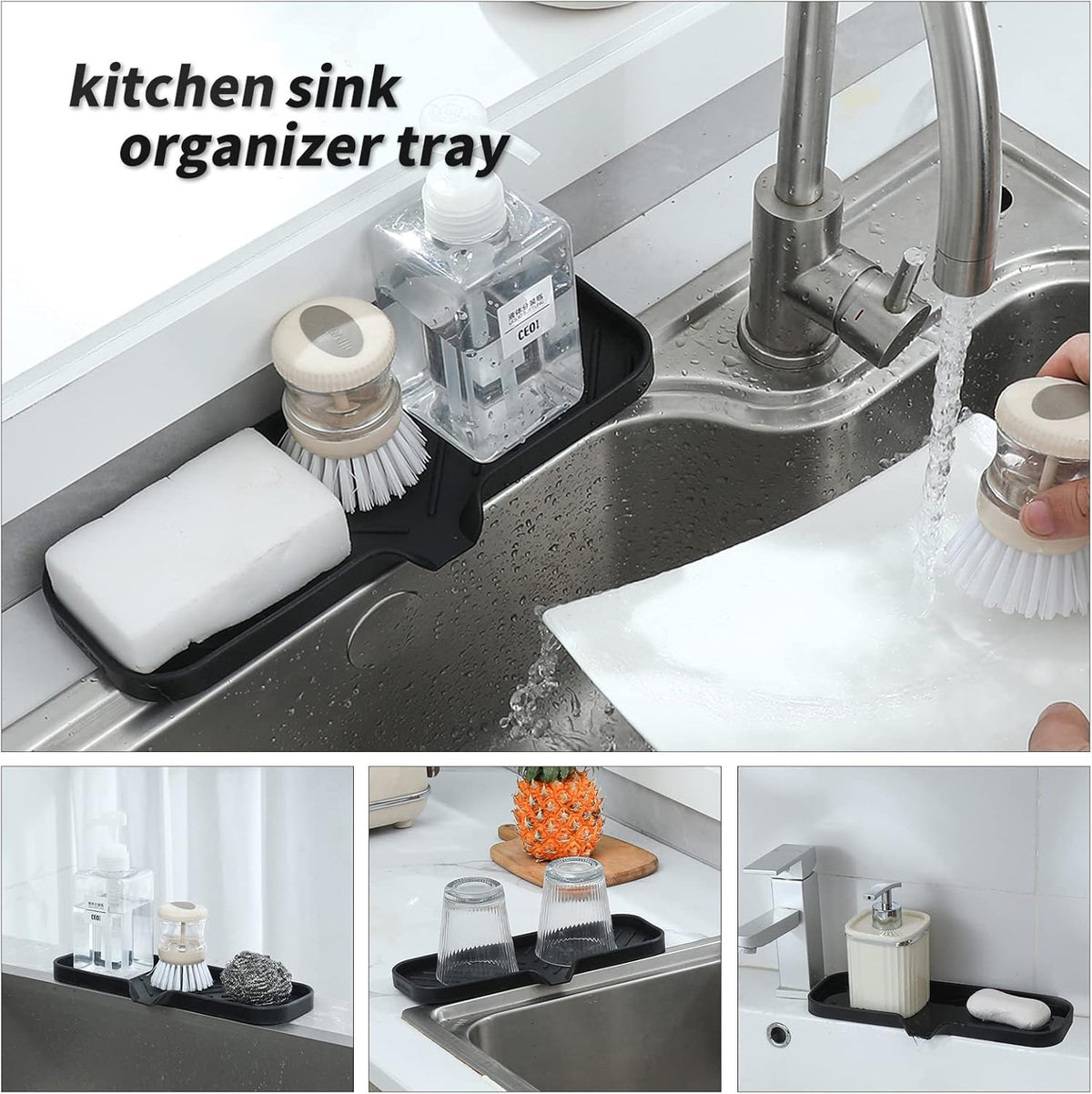 Silicone Bathroom Soap Dishes with Drain Spout-Bathroom and Kitchen Sink Organizer,Sponge