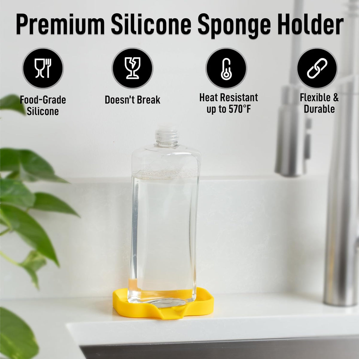 Zulay Kitchen Small Silicone Sponge Holder (4.9x3.3”) – Space-Saving Sink Organizer Tray for