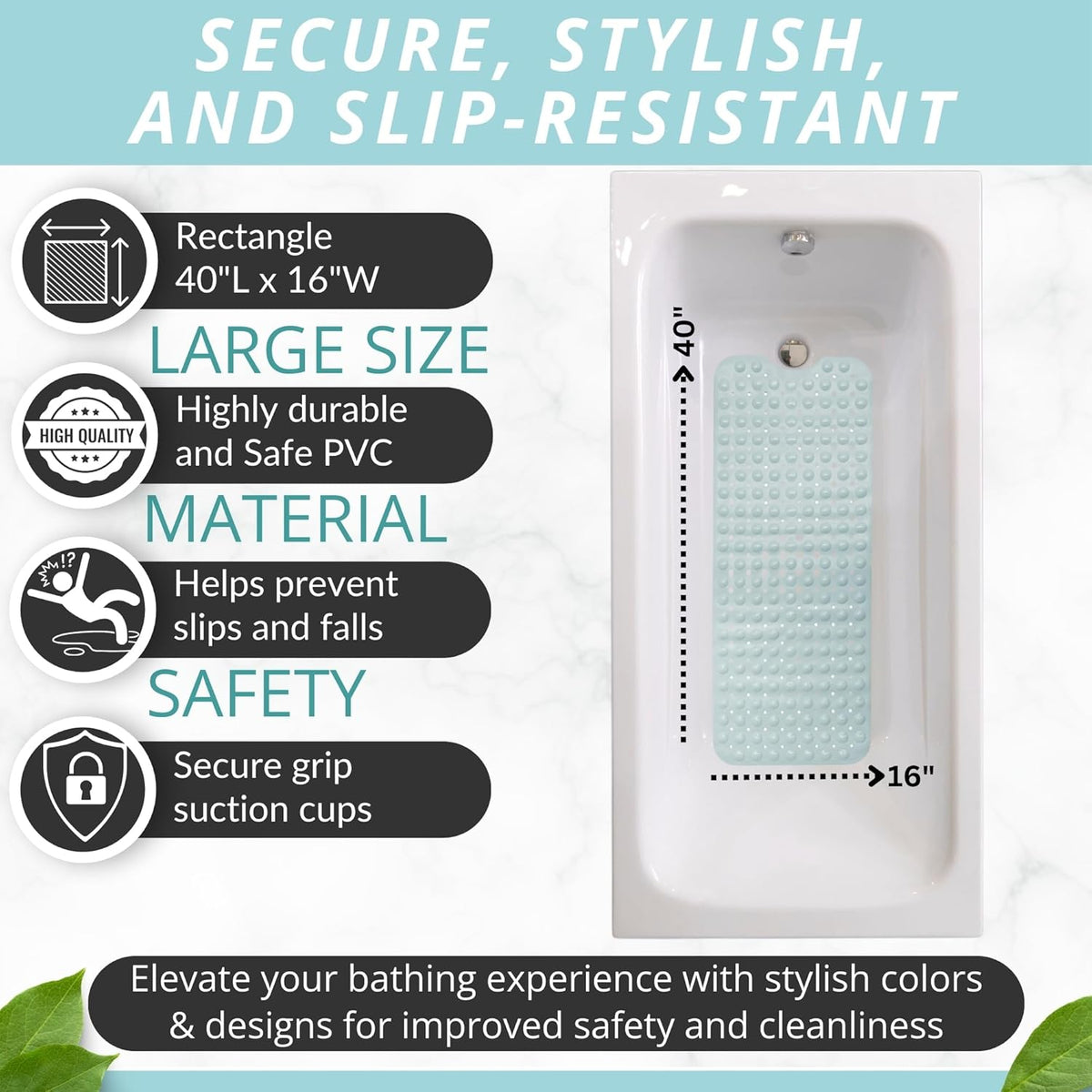 ENKOSI Bath Mat - Large Non Slip Bathtub & Shower Mat - Extra Long 40 x 16 Inch Bathroom Mats for
