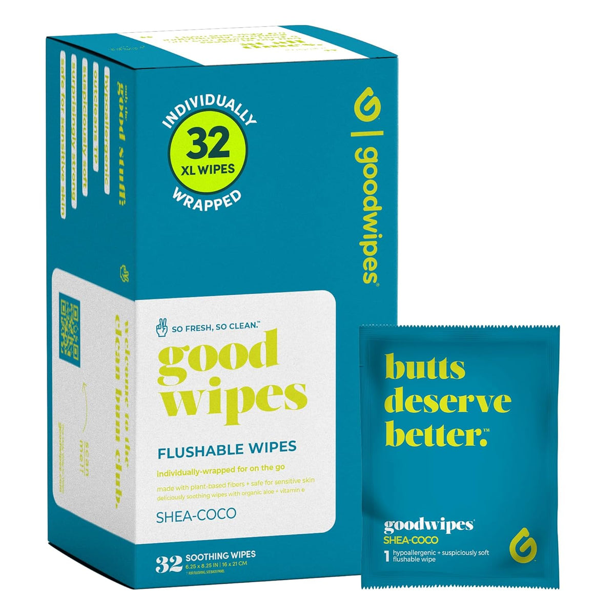 Goodwipes Flushable Wipes – Made with Vitamin E & Aloe – Soft, Individually Wrapped Butt & Feminine