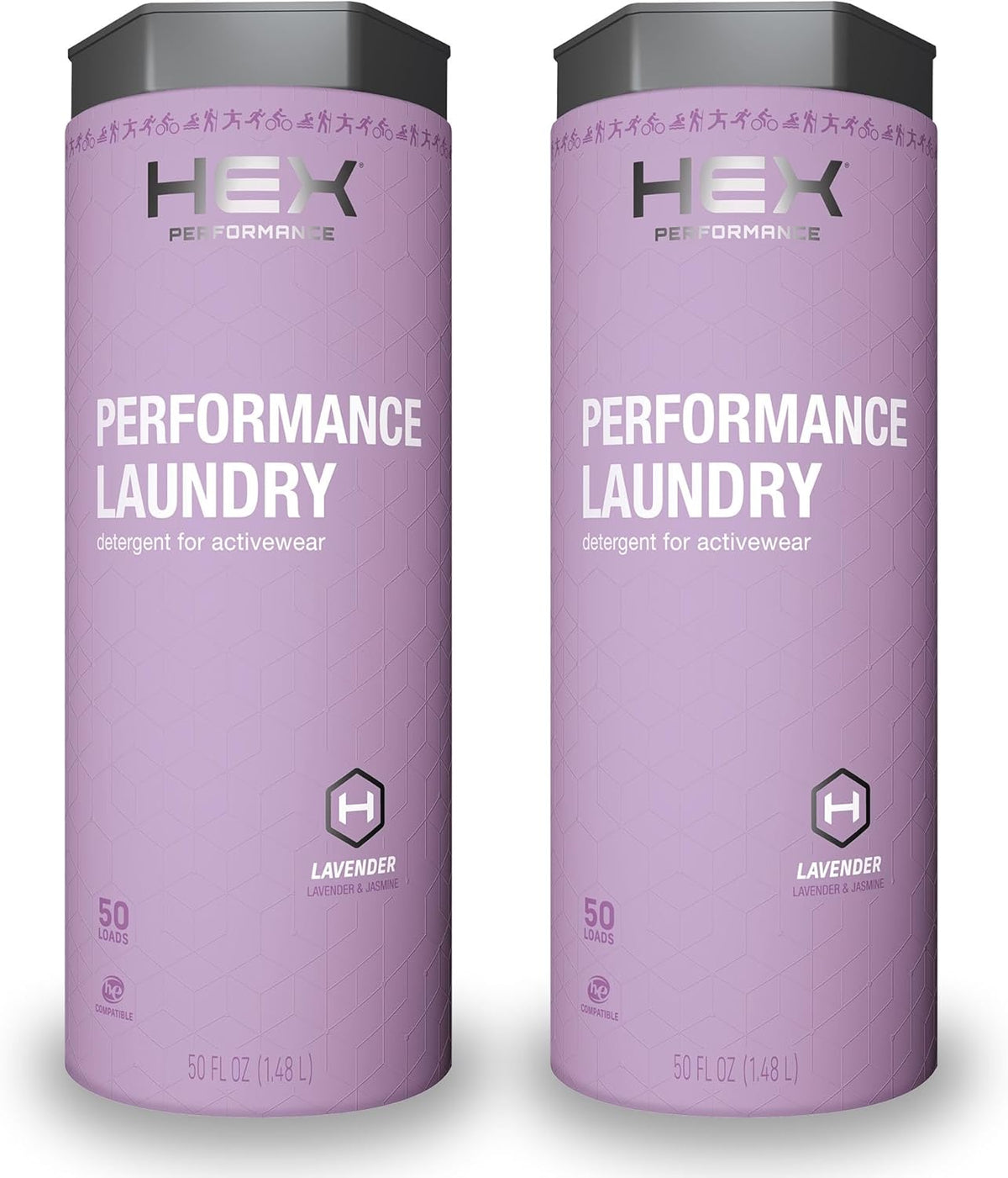 HEX Performance Laundry Detergent, Lavender, 100 Loads (Pack of 2) - Designed for Activewear