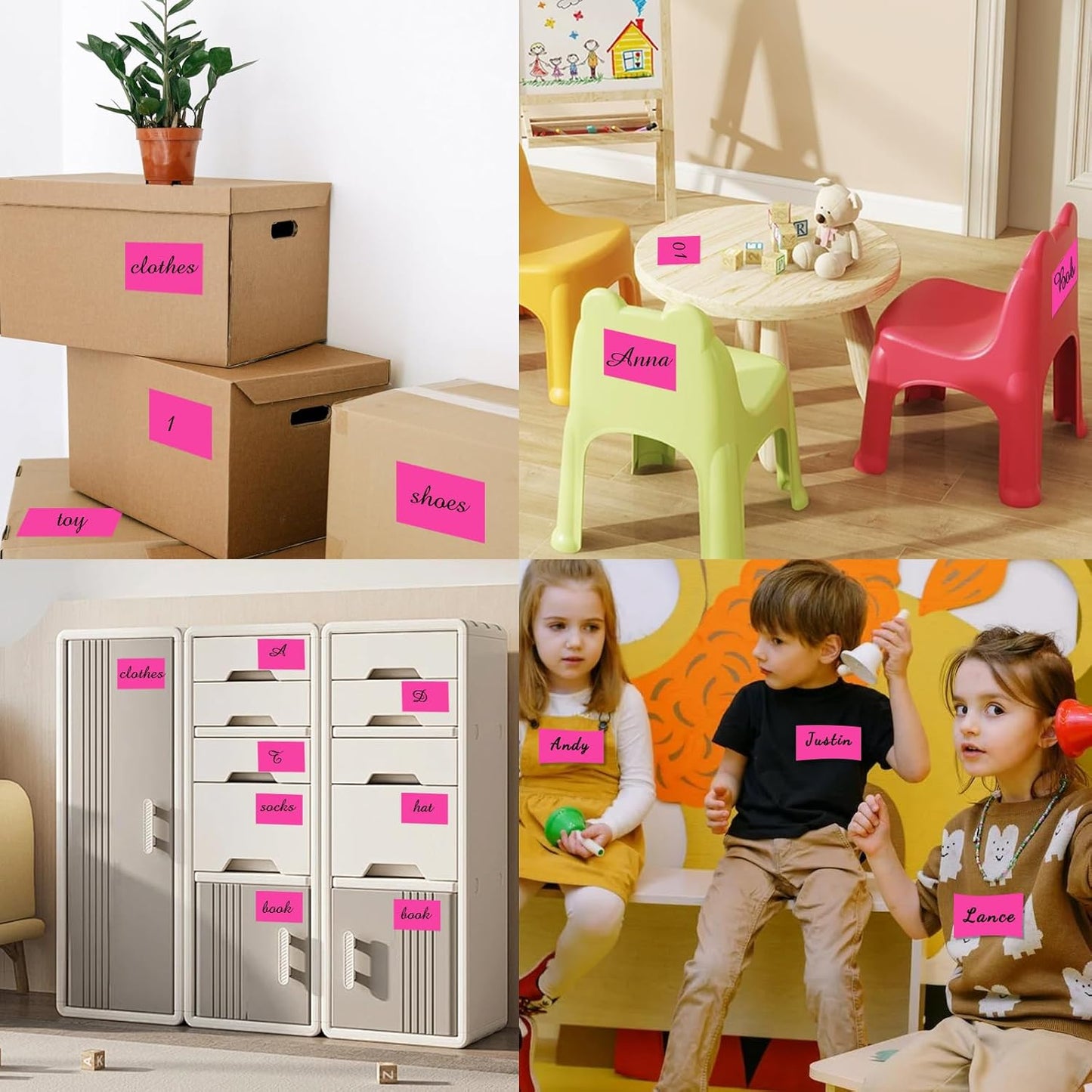 STARLIBOO 3"X5" Rectangle Neon Colored Labels, Removable Moving Labels for Boxes, Permanent