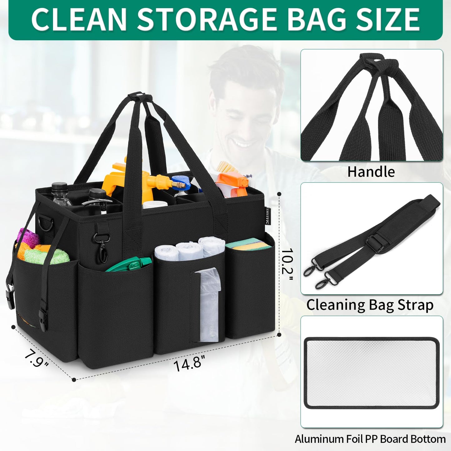 IBVIVIC Wearable Cleaning Caddy Bag for Cleaning Supplies, Black