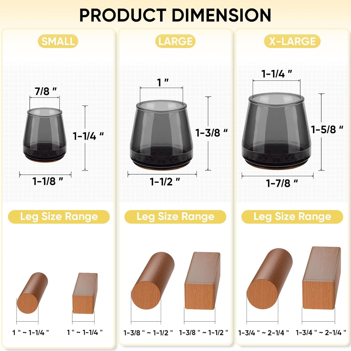 BALEINE 16 Pack Silicone Chair Leg Floor Protectors, Stool Leg Protectors Cap, Non-Slip Chair Leg