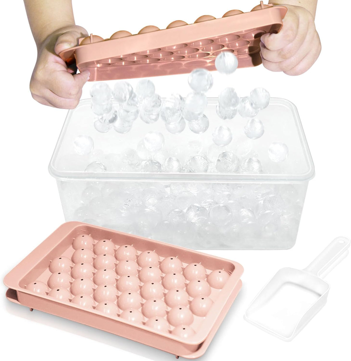 WIBIMEN Ice Cube Tray with Lid and Bin - Round Ice Trays for Freezer with Lid - Ice Cube Trays for