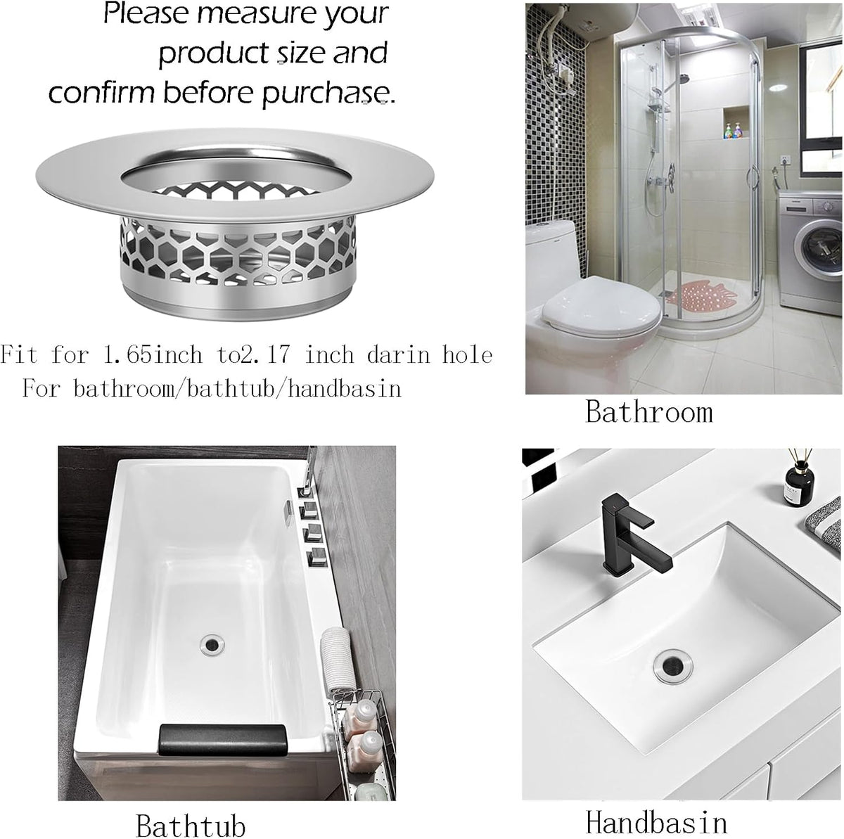 Hair Catcher Shower Drain Bathtub Lavatory Sink Drain Strainer for Laundry, Mop Pool, Utility