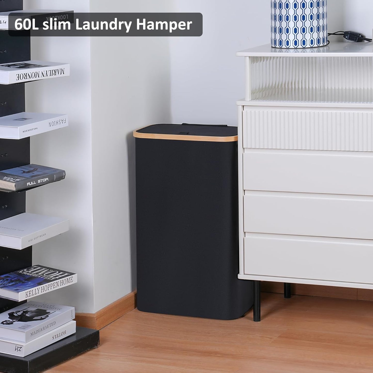 60L Slim Laundry Hamper,Laundry Basket with Lid,Tall Hamper for Laundry,Dirty Cloth Hamper with