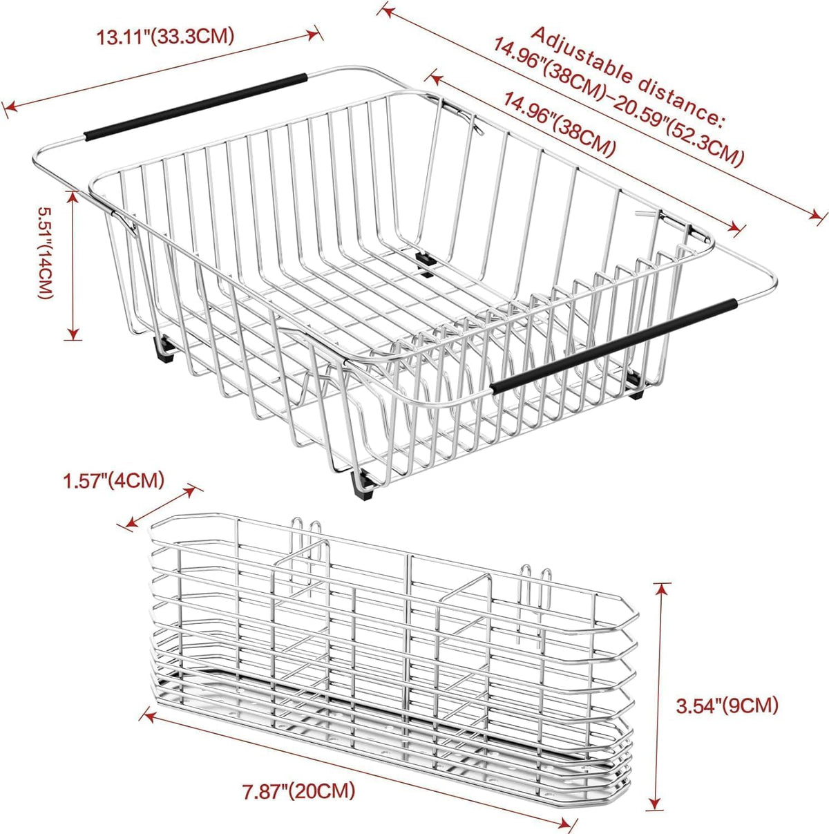 Large Sink Dish Drying Rack, Expandable 304 Stainless Steel Metal Dish Drainer Rack Organizer