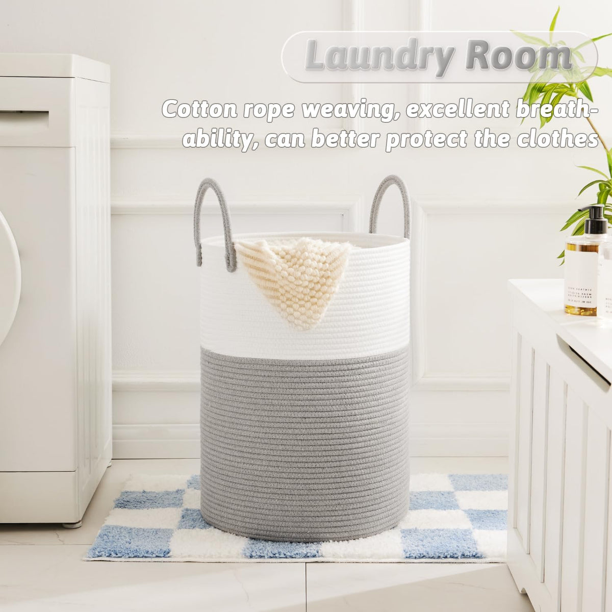 Laundry Basket,Woven Cotton Rope Laundry Hamper,40L for Decorative Storage of Dirty Clothes,Toys