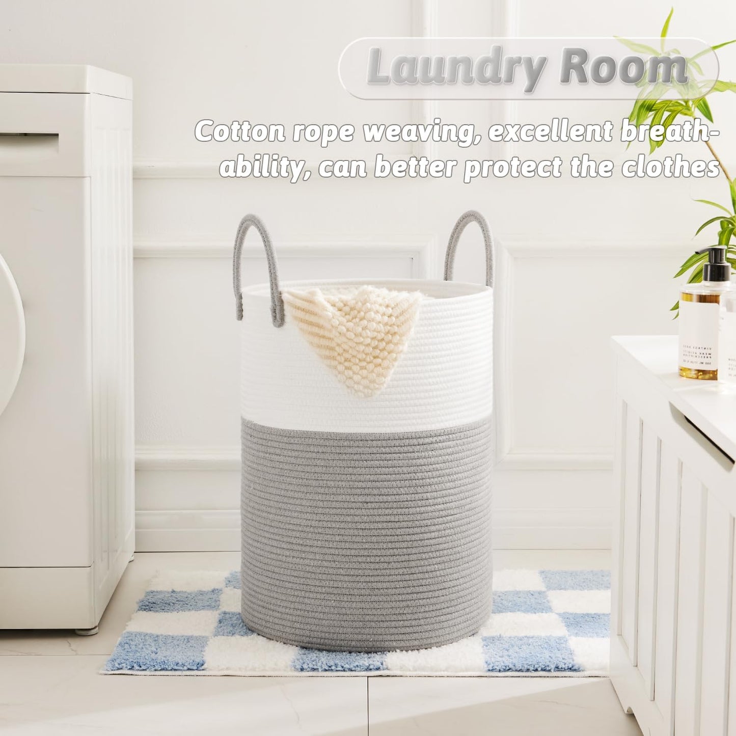 Laundry Basket,Woven Cotton Rope Laundry Hamper,80L for Decorative Storage of Dirty Clothes,Toys