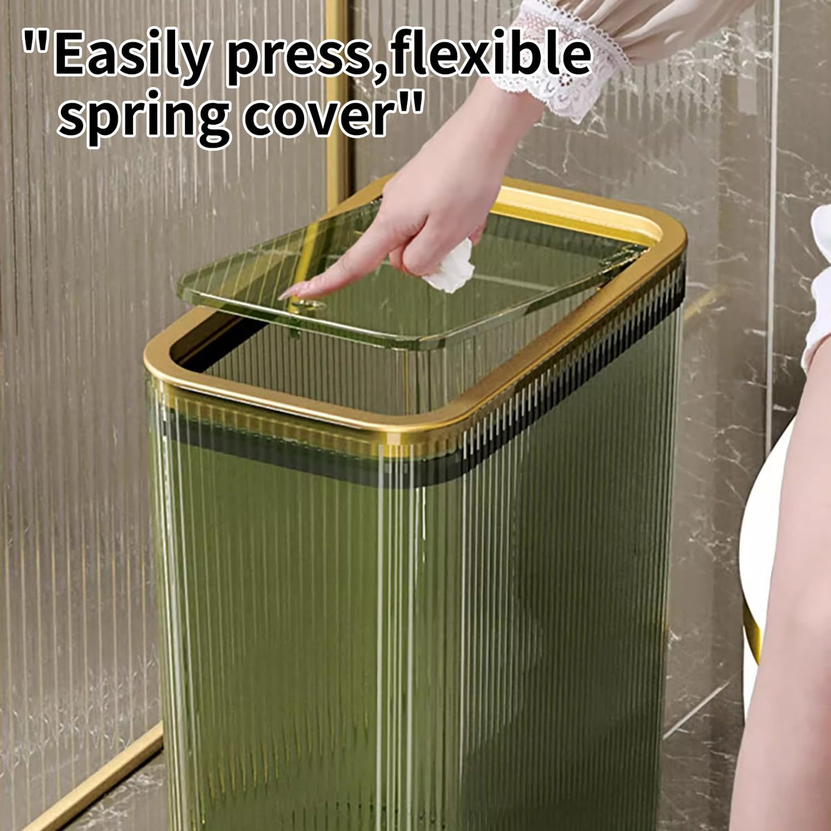 Transparent Trash Can, Bathroom Trash Cans with Lids, 2.6 Gallon Garbage Can for Bedroom, Office