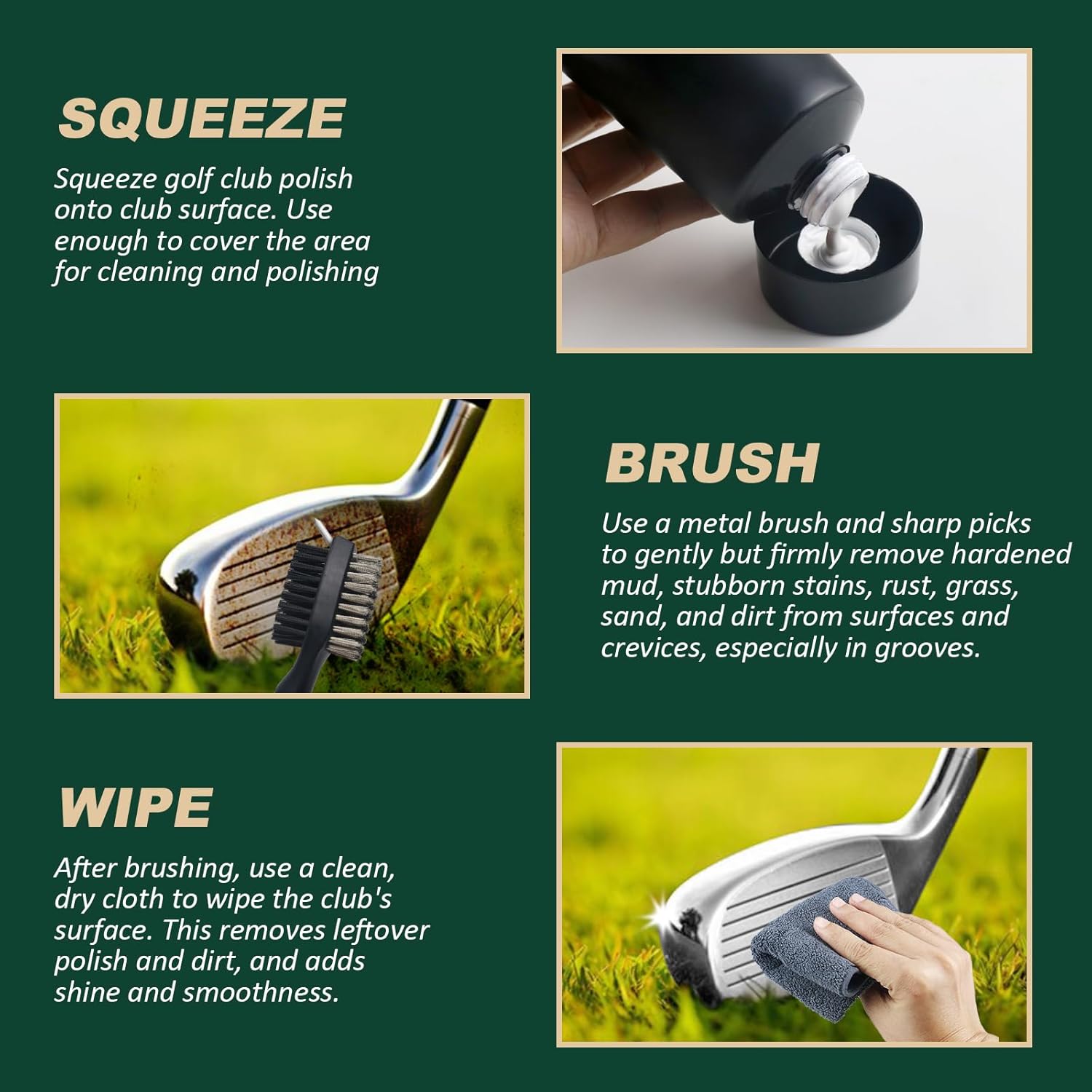Golf Club Cleaning Kit 3-in-1 with Golf Club Cleaner Brush, Towel and 200g Golf Club Polish - Golf