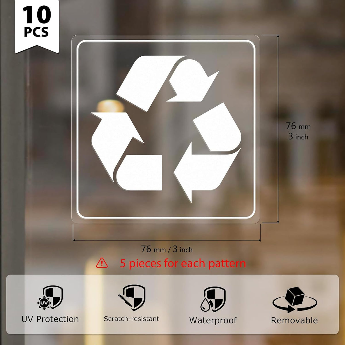 10 Pack Recycle and Trash Clear Stickers 3×3 Inches Vinyl Transparent Weatherproof Self Adhesive