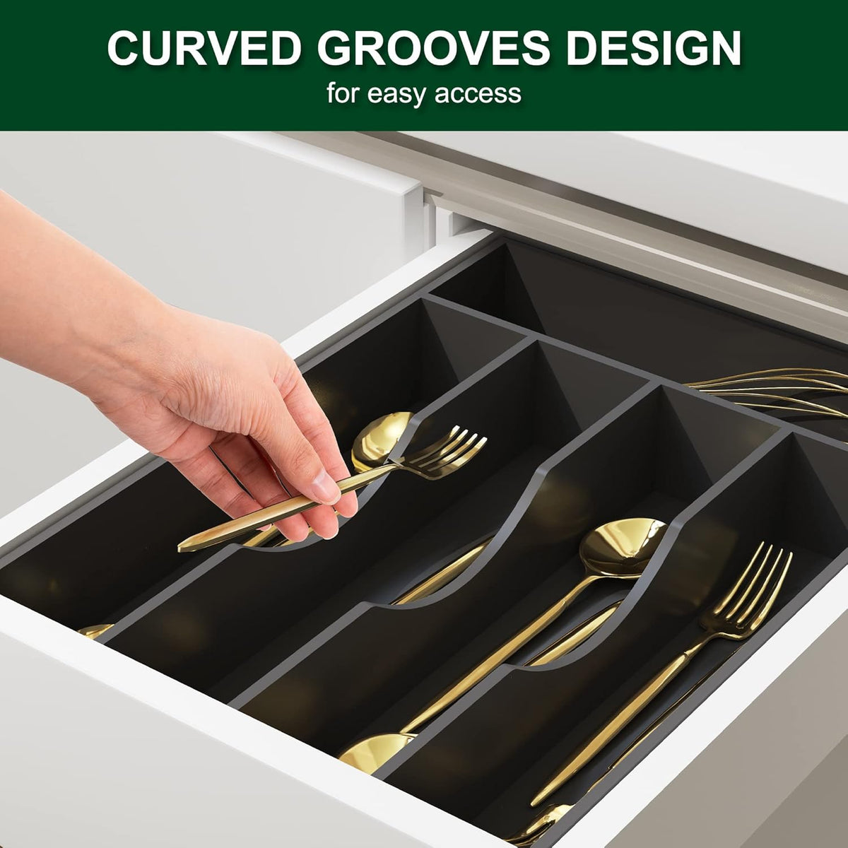 Bellsal Black Utensil Organizer 10 Inch Silverware Tray for Utensil Holder Cutlery Organizer