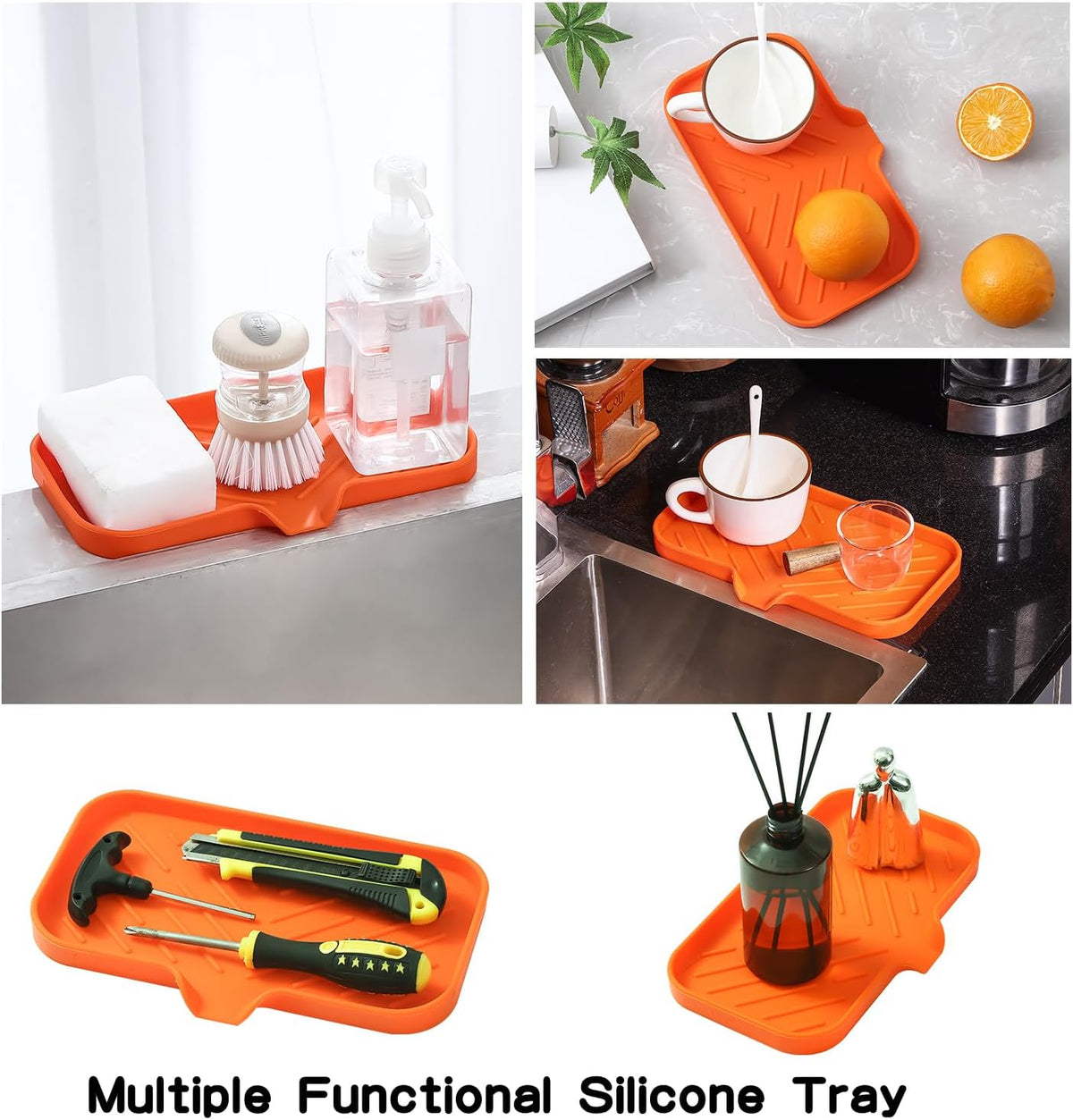 Silicone Bathroom Soap Dishes with Drain Spout-Bathroom and Kitchen Sink Organizer,Sponge