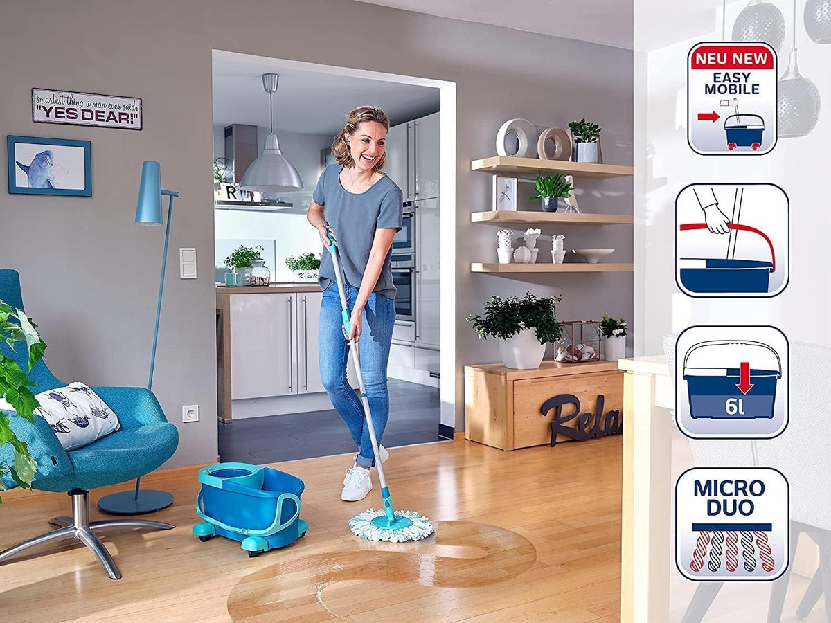 Leifheit Clean Twist Spin Mop and Bucket Set with Rollers | Telescopic Handle, 360° Joint, Spin-Dry