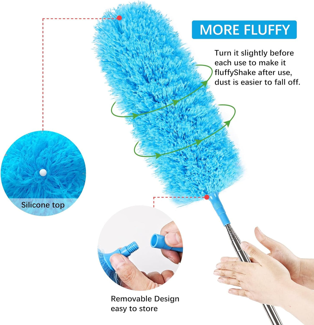 Rainbow Extendable Static Duster Reusable Microfiber Duster with 100" Telescoping Pole, Beandable