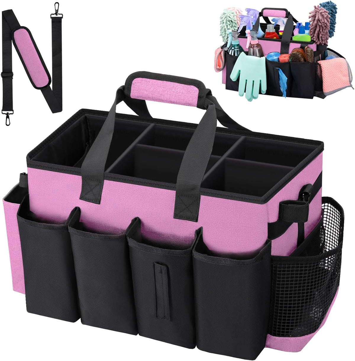 Wearable Large Cleaning Caddy Bag for Housekeeper, Clean Supply Organizer with Adjustable Shoulder