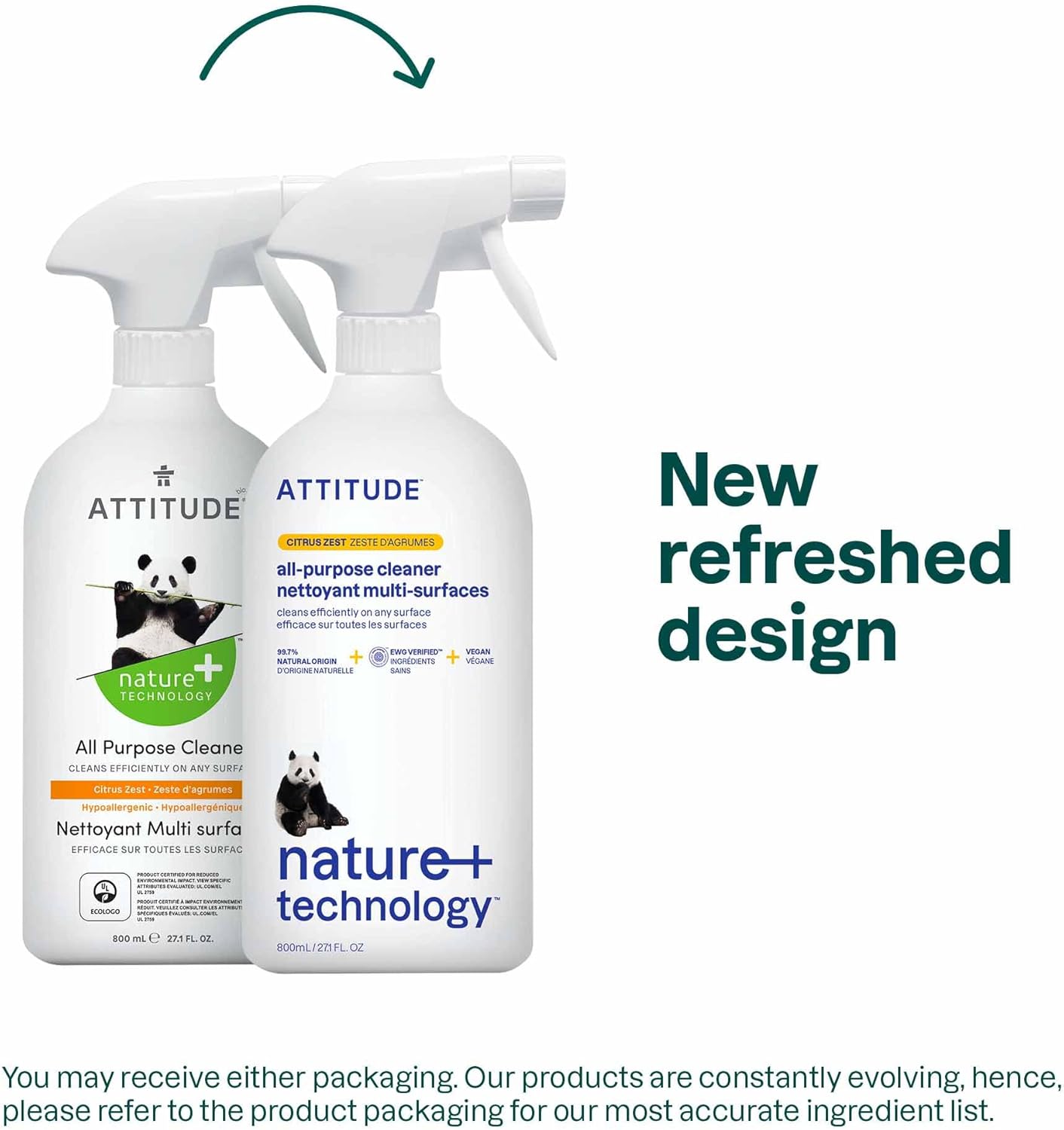 ATTITUDE All Purpose Cleaner Spray, EWG Verified, Vegan, Made with 94% Plant-Based Ingredients