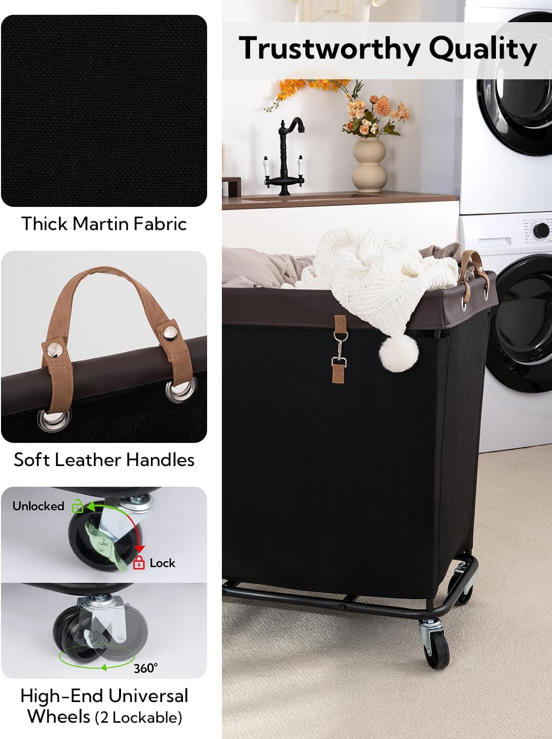 StorageWorks 320L Laundry Basket with Wheels, Extra Large Rolling Hampers for Clothing Organizer