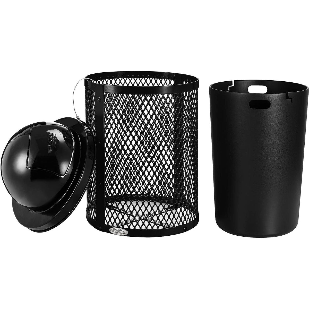 Global Industrial 36 Gallon Outdoor Steel Trash Can with Dome Lid, Plastic Liner and Anchor Kit