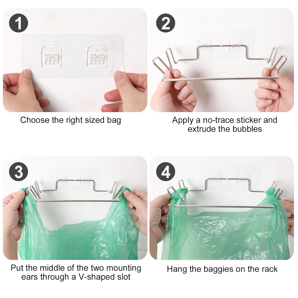 2 Pcs Stainless Steel Trash Bag Holder for Kitchen Cabinets Doors and Cupboards, Under Sink Bag