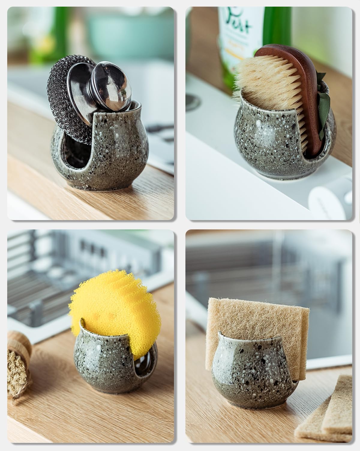 Ceramic Sponge Holder, Kitchen Sponge Holder Sink Caddy Organizer Dish Rack for Kitchen Sink