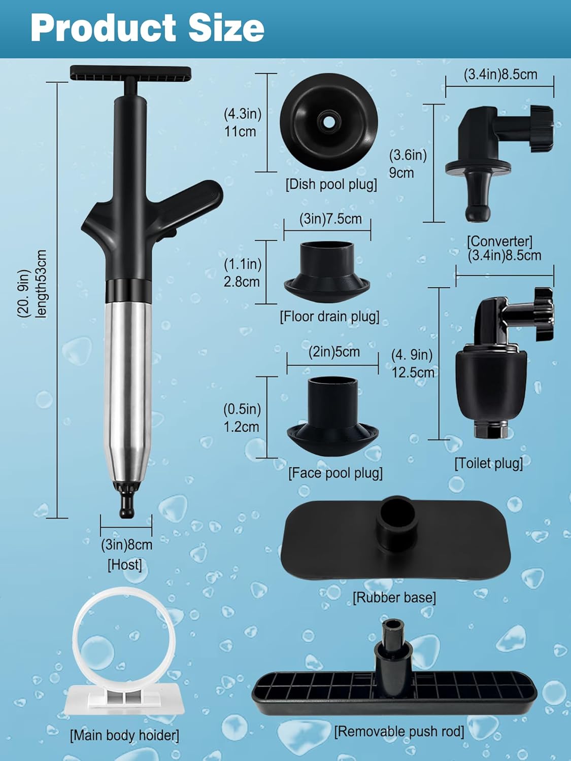 Toilet Plunger Drain Clog Remover Tool, High-Pressure Drain Snake Sink Plunger with Real-Time