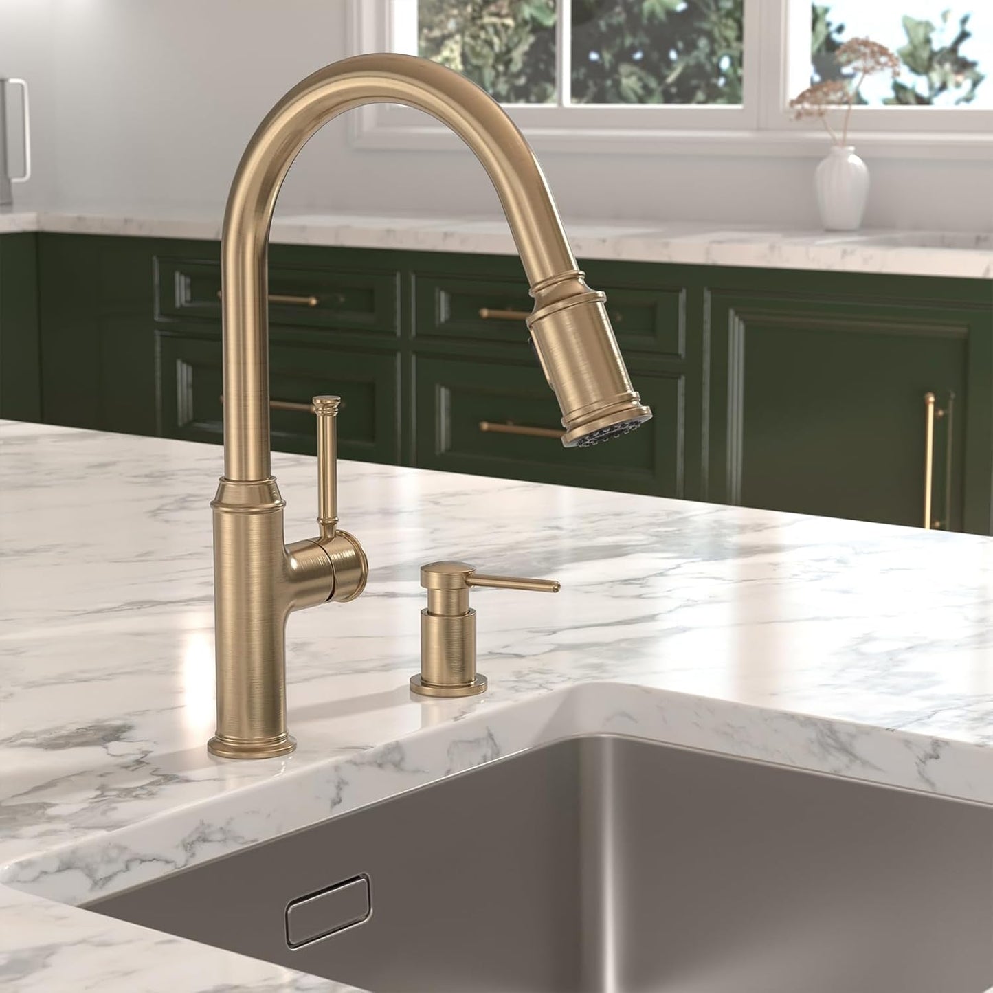 Lava Odoro Champagne Gold Soap Dispenser for Kitchen Sink, Modern Brass Built in Countertop Pump