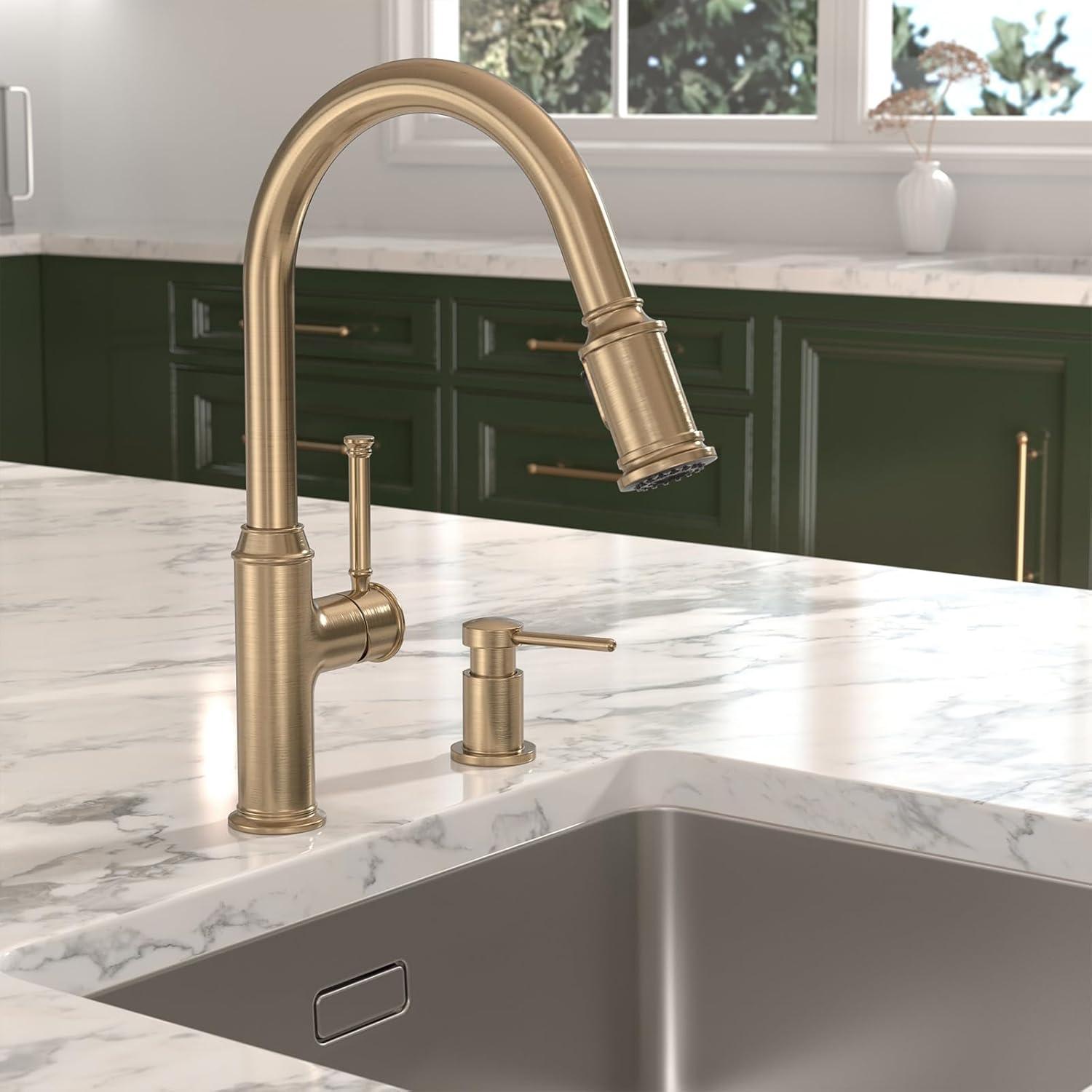 Lava Odoro Champagne Gold Soap Dispenser for Kitchen Sink, Modern Brass Built in Countertop Pump