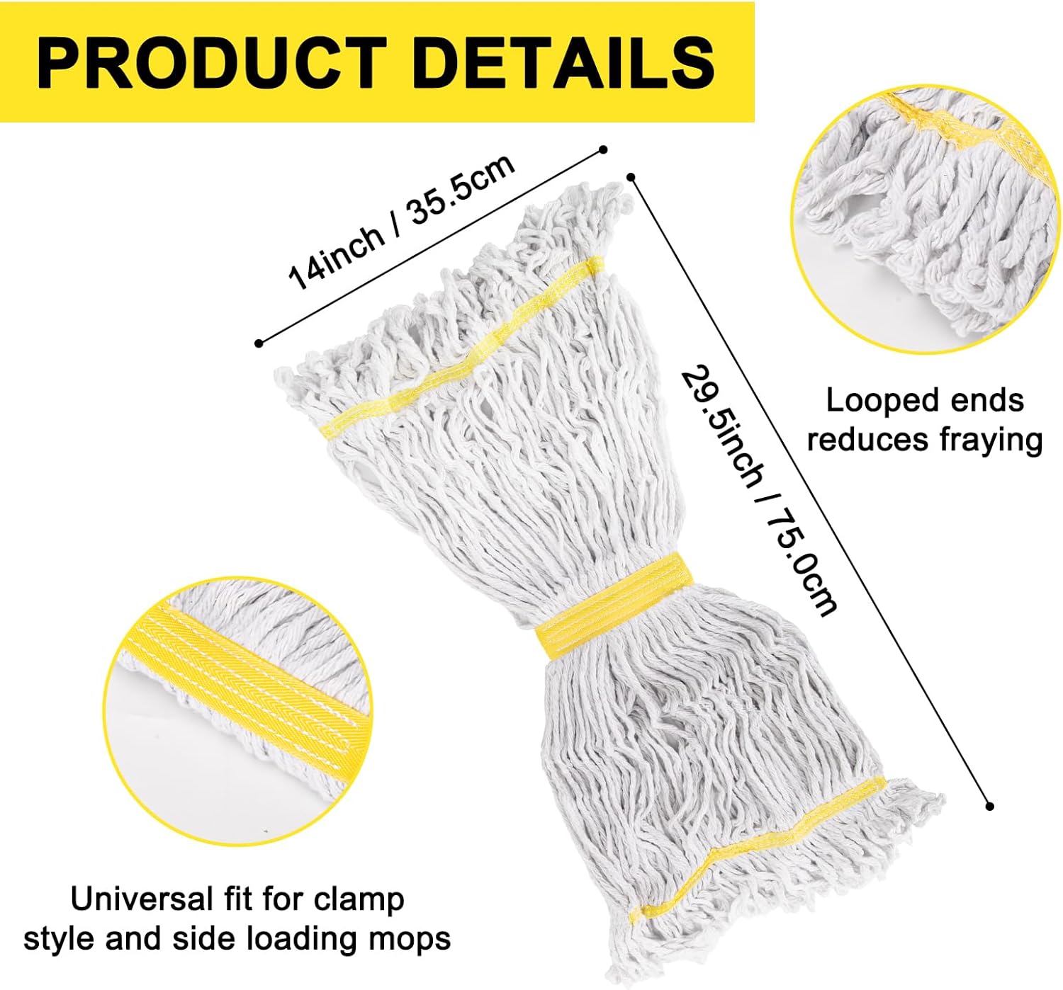KeFanta 3 Pack Heavy Duty Commercial Mop Head Replacement,Looped End String Cotton Mop
